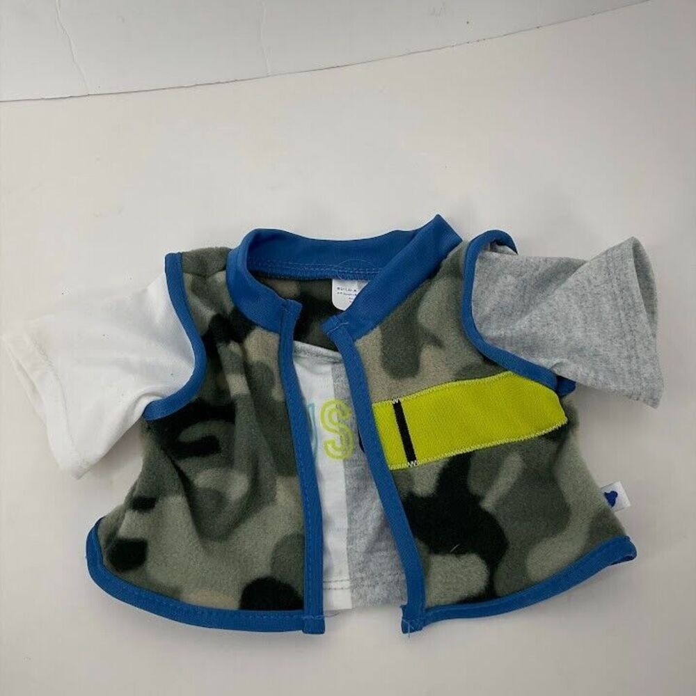 Build A Bear Vest Top Pawsome T Shirt Camoflauge Fleece Trim Purple Reflective